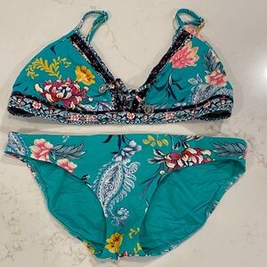 Seafolly Floral Bikini Set Teal Floral Paisley Size 10